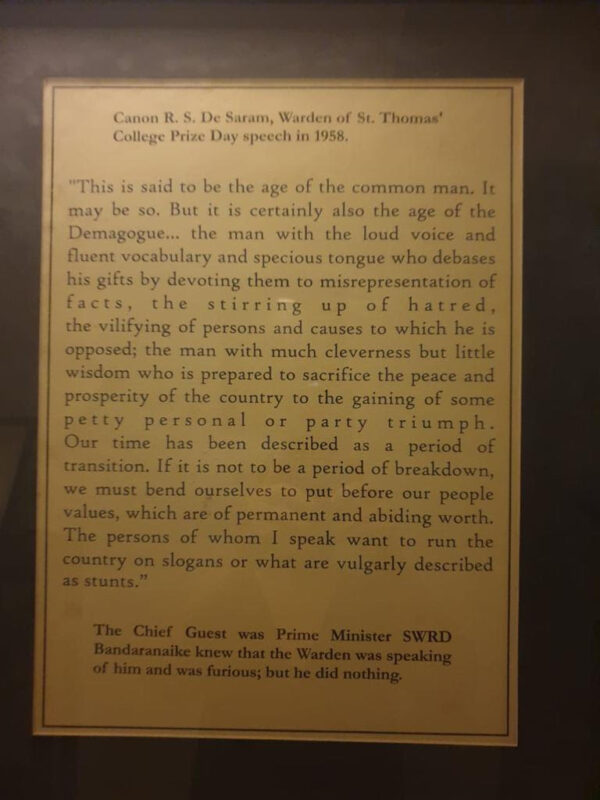 eLanka UK Canon De Saram speaks at the Thomian Prize Giving of 1958