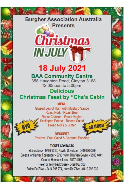 Burgher Association Australia Presents-Christmas In JuLy