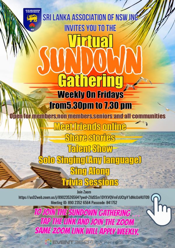  Sri lanka Association of NSW Inc Invites you to the Virtual Sundown Gathering