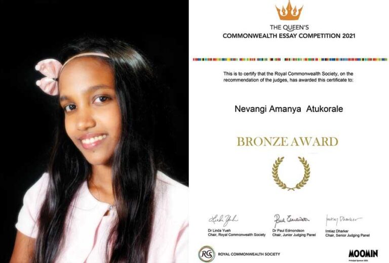 Amanya Atukorale wins bronze medal at Queen’s Commonwealth Essay Competition