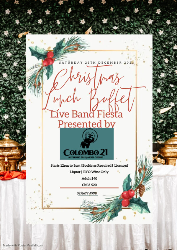 Christmas Lunch Buffet at Colombo 21 – Saturday 25th December 2021