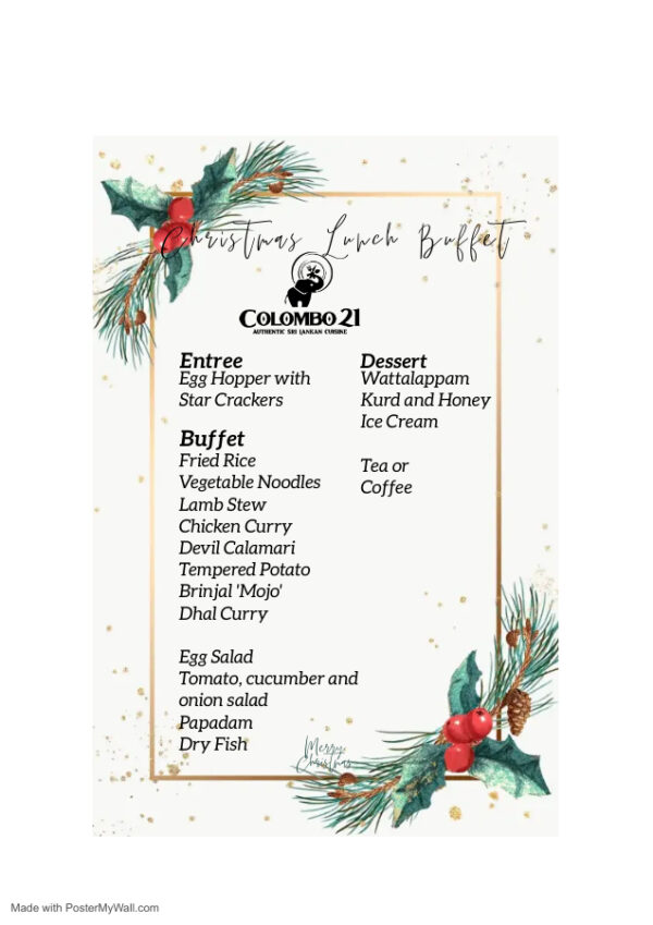 Christmas Lunch Buffet at Colombo 21 – Saturday 25th December 2021