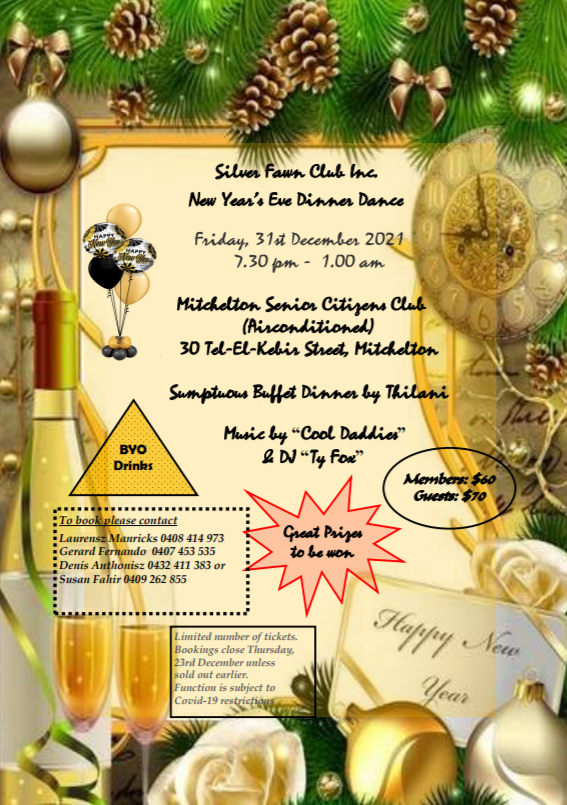 Silver Fawn Club Presents New Year’s Eve Dinner Dance – Friday 31st December 2021 (Brisbane event)