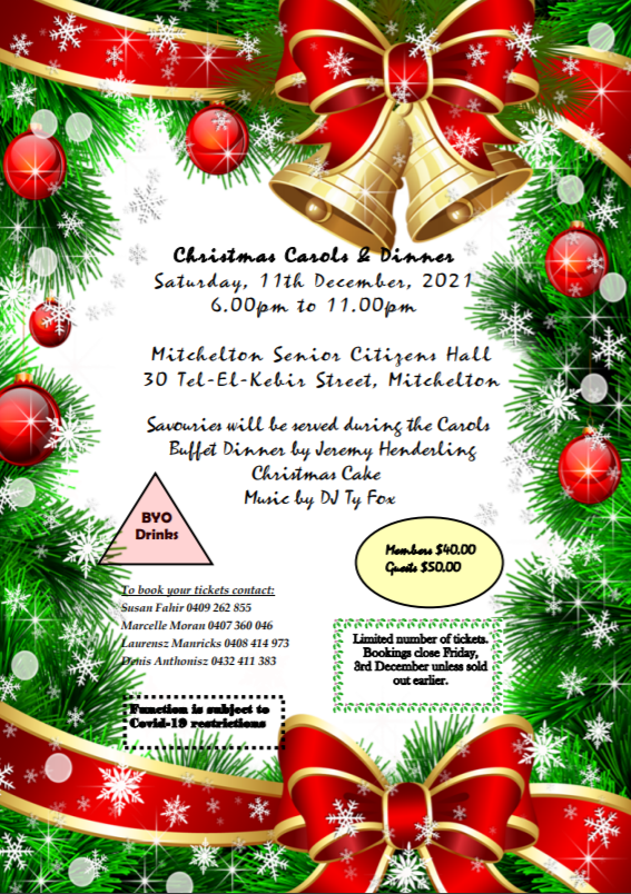 Silver Fawn Club presents - Christmas Carols & Dinner – 11th December 2021 (Brisbane event)