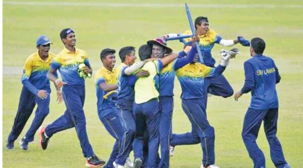 Sri Lankan under 19 players celebrate Bangladesh series win