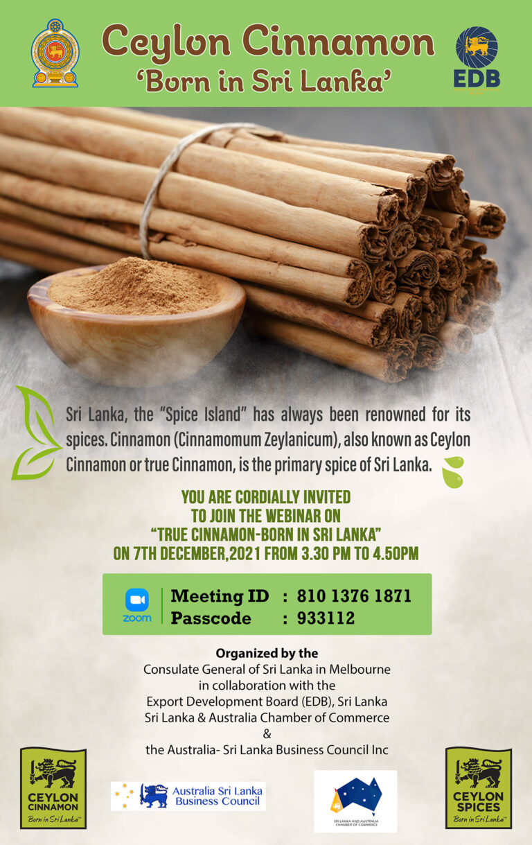 Ceylon Cinnamon- Born in Sri Lanka – Webinar on 07 December 2021