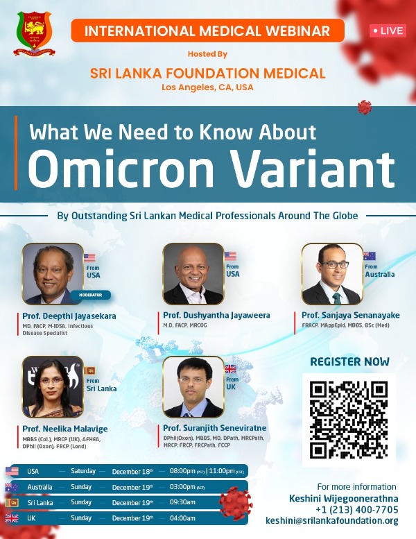 International Medical Webinar – hosted by Sri Lanka Foundation Medical – Los Angeles, CA, USA