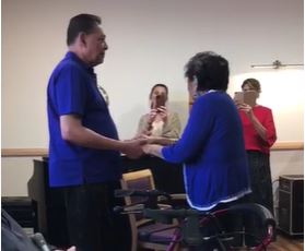 Desmond de Silva dancing with his mother in Melbourne singing Save the last dance for me