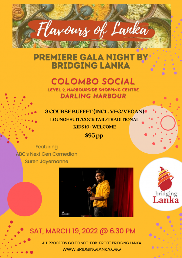 Flavours of Lanka Sydney Gala Dinner at Colombo Social Darling Harbour (19 March 22) - Tickets selling fast