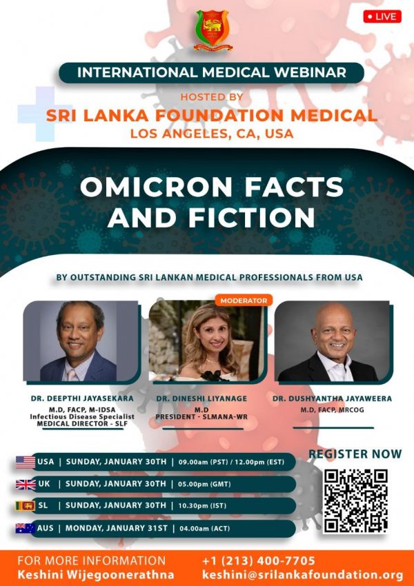 Omicron Facts and Fiction Hosted by Sri Lanka Foundation Medical, Los Angeles, Ca.