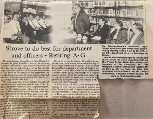 Strove to do best for department and officers - Retiring A-G (Paper-cutting) - late Sunil de Silva