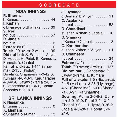 Ishan, Shreyas fifties set up 62-run win for India