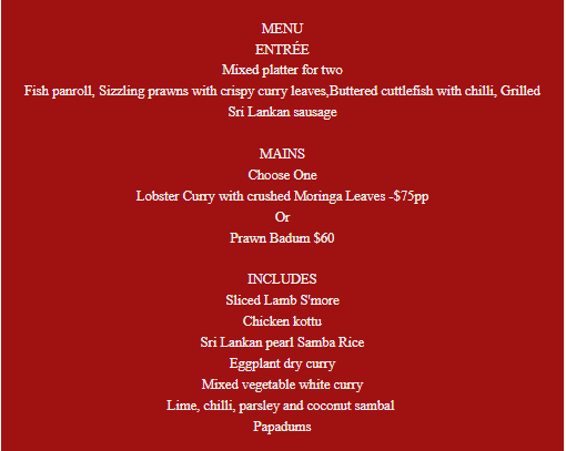 Sri Lankan Street Food by Dish - Celebrate Valentine's Day with our Special Tempting Menu