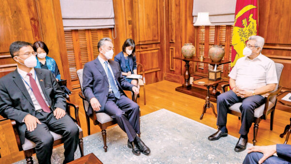 Chinese Foreign Minister Wang Yi with President Gotabaya Rajapaksa