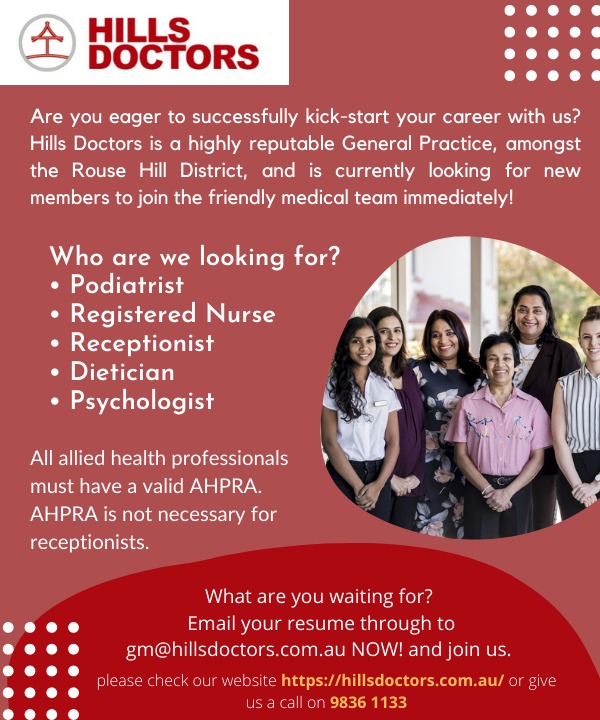 Hills Doctors - Rouse Hill - Seeking Staff