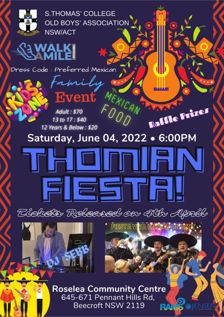 S.THOMAS’ COLLEGE OBA NSW/ACT – THOMIAN FIESTA – Saturday 4th June 2022 (Sydney event)