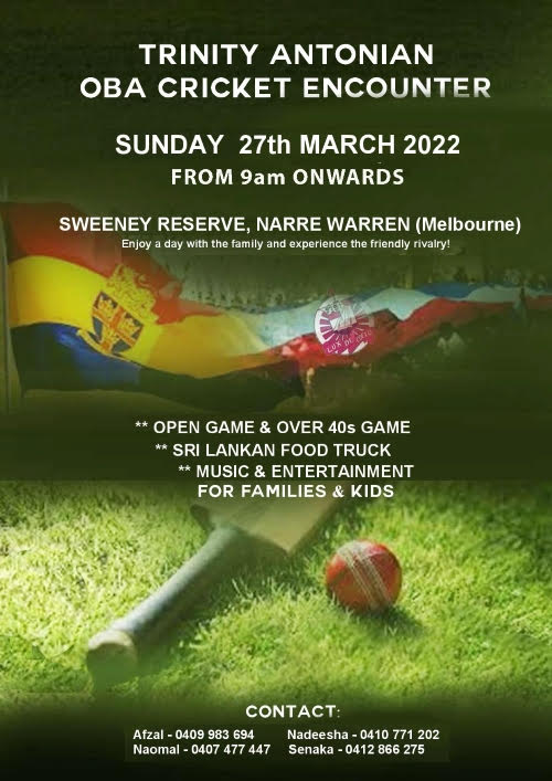 TRINITY vs ANTONIAN OBA Cricket Encounter – Sunday 27th March 2022 (Melbourne event)