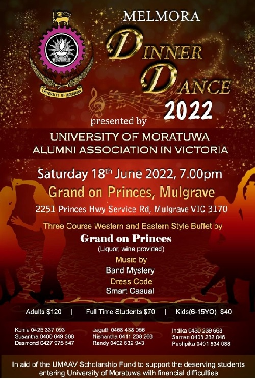 MelMora Dinner Dance 2022 June 2022 - Saturday 18, 7.00 pm(Melbourne Event)
