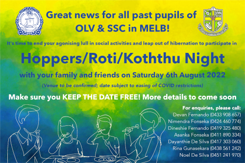 OLV & SSC PPA Get-together August 2022 - Saturday 6, 7.00 pm (Melbourne Event )