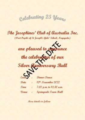 Silver Anniversary Ball - November 2022 - Saturday 12, 7.00 pm _(Melbourne Event)