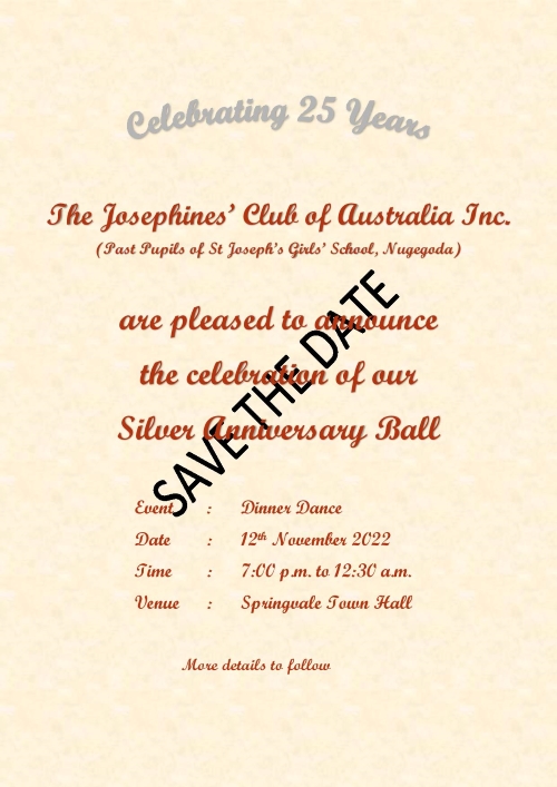Silver Anniversary Ball -  November 2022 - Saturday 12, 7.00 pm _(Melbourne Event)