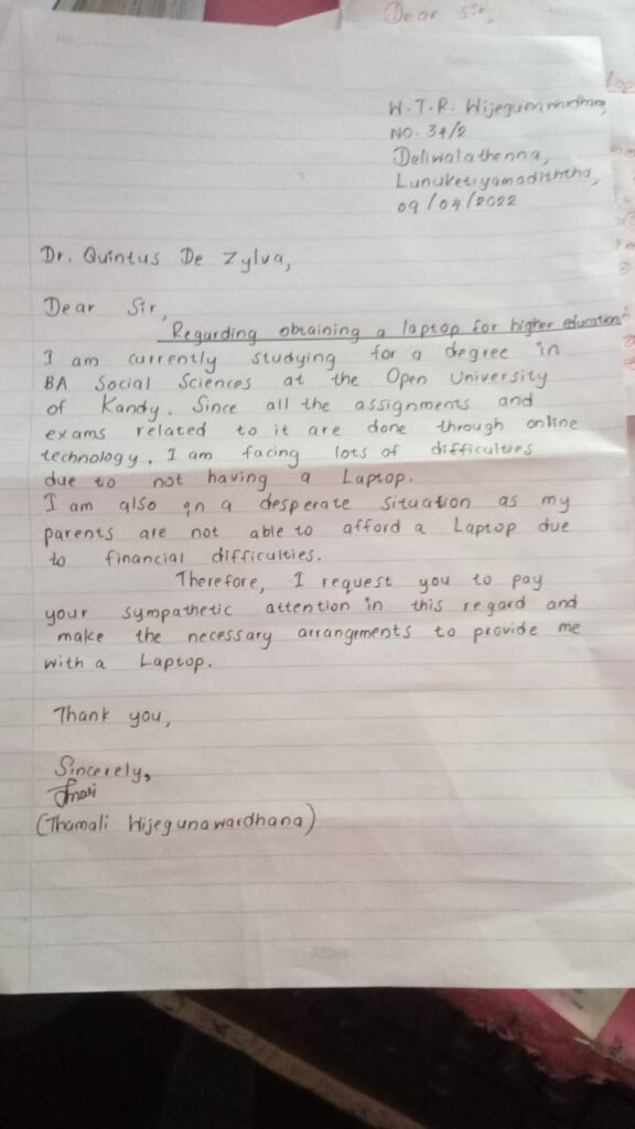 THAMALI WIJEGUNAWARDANA of DELIWALATHENNA - Quintus de Zylva