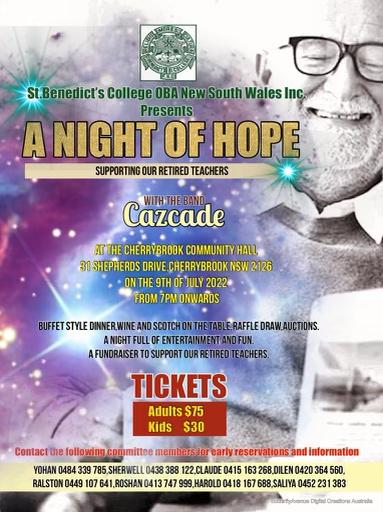 St Benedict's College OBA of NSW Inc Presents - A Night of Hope (Sydney event) - 9th July 2022