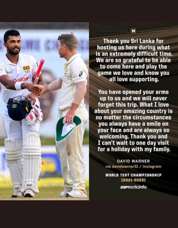 Aussies love Sri Lanka - Good on you Warner