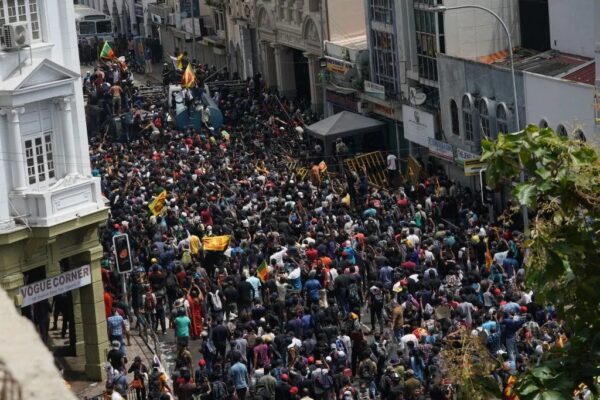 Thousands of protesters swarm the capital Colombo. Photo: Getty