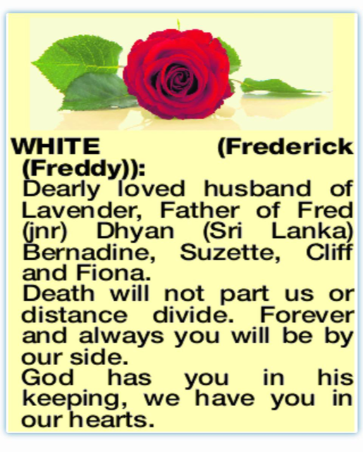 FREDERICK WHITE BORN 1930 – 13 AUGUST 2022 - ONE OF CEYLON’S BEST EVER SPORTSMEN - by Dennis de Rosayro