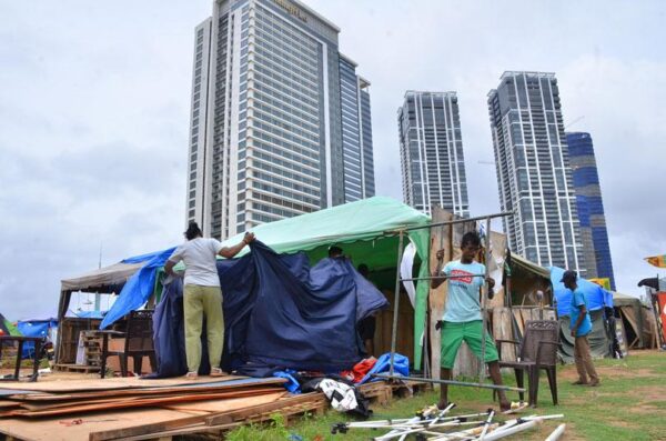 Protesters remove tents in Galle Face