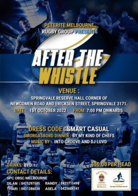 ST PETERS COLLEGE MELBOURNE RUGBY GROUP PRESENTS "AFTER THE WHISTLE"