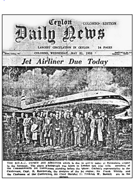 DE HAVILLAND COMET 1: THE FIRST JET AIRLINER FLIGHT TO CEYLON, IN 1952