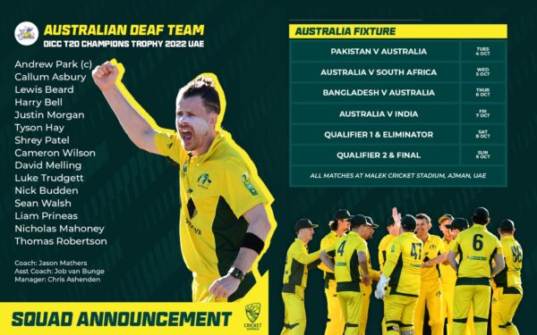 Australian National Deaf Team DICC T20 Champions Trophy 2022 in UAE. - By Cricket Australia
