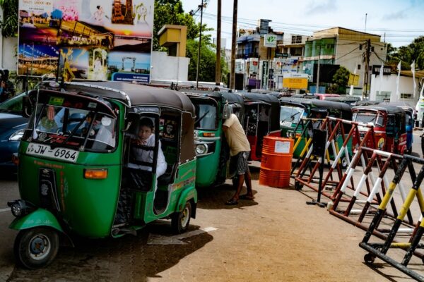 Drivers wait in a queue for fuel in Negombo, Sri Lanka. The country has been plagued by shortages due to an economic crisis