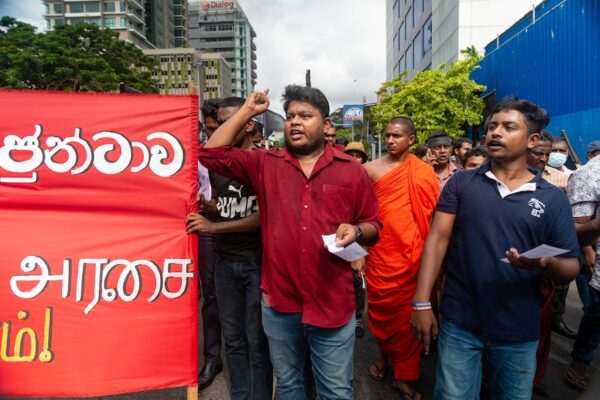 Student union leader Wasantha Mudalige on the day he came out of hiding to protest in the streets of Colombo.