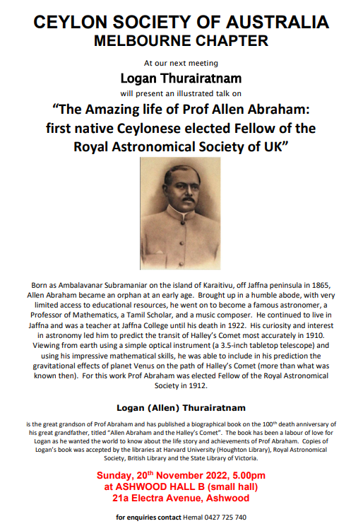 The Amazing Life of Prof Allen Abraham - an illustrated talk (ALL ARE WELCOME) - Sunday 20th November 2022