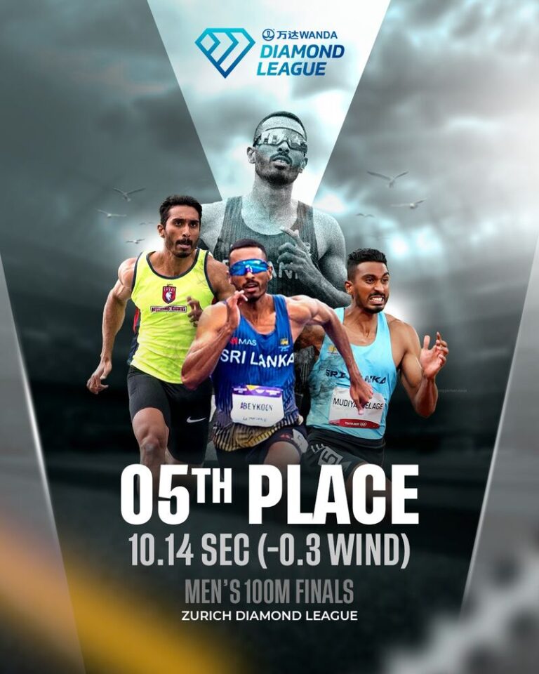 Yupun Abekoon Was able to finish 5th at the Zurich Diamond League finals with a timing of 10.14 seconds