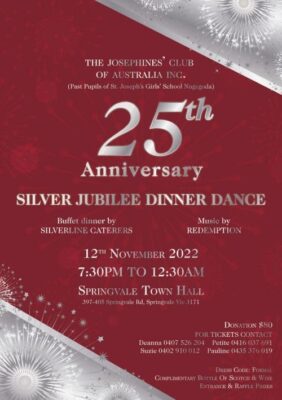 Silver Jubilee Dinner Dance November 2022 - Saturday 12, -7.30 pm (Melbourne)