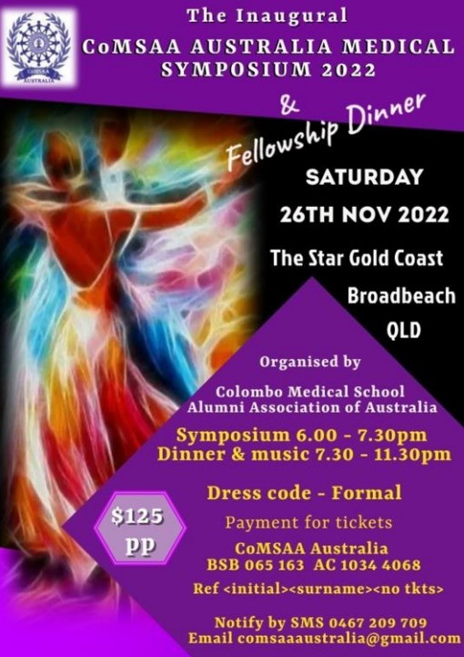 The Inaugural CoMSAA Australia Medical Symposium 2022 - 26th November - 6.00 pm To 11.30 pm