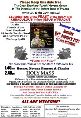 20th annual Celebration of the Feast of the Infant JESUS of Prague – Sunday 15th January 2023 (Melbourne event)