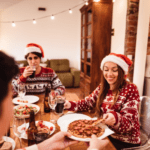 people enjoying Christmas food