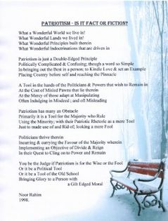 PATRIOTISM - IS IT FACT OR FICTION? - By Noor Rahim