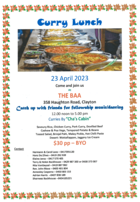 Curry Lunch - 23 April 2023 - 12 Noon to 5 PM