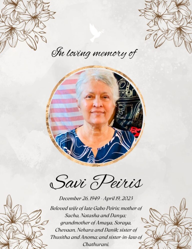 Obituary of Mrs Savi Peris