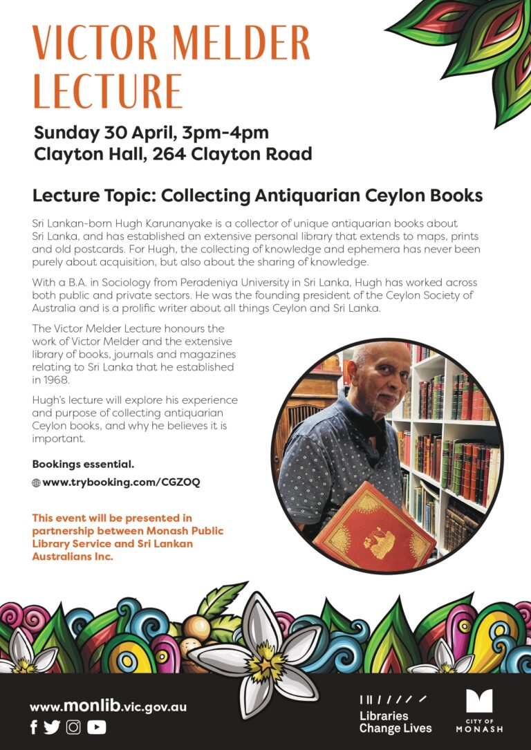 victor melder lecture Sunday 30 April, 3pm-4pm – Clayton Hall, 264 Clayton Road