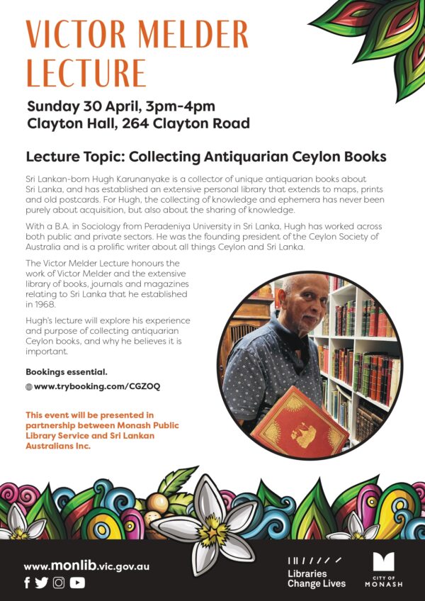 victor melder lecture Sunday 30 April, 3pm-4pm - Clayton Hall, 264 Clayton Road
