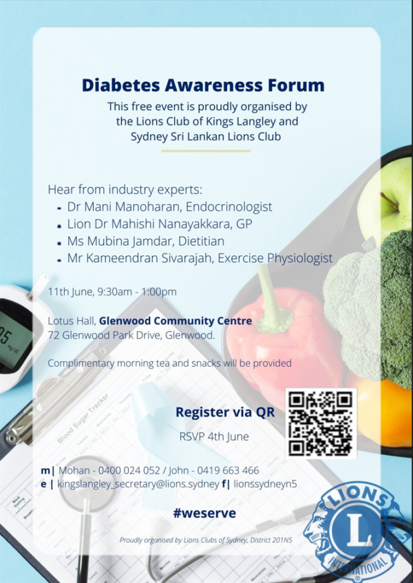 Diabetes Awareness event at the Glenwood Community Centre - 11th June 2023 - 9.30 AM To 1.00 PM