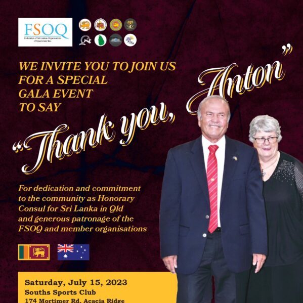 Farewell Function for Anton Swan OAM JP(Qual) Hon. Consul for Sri Lanka in Queensland, Australia - Organized by the Federation of Sri Lanka Associations in Queensland