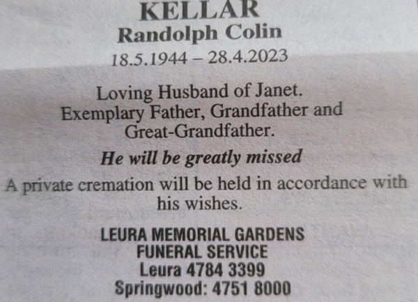 Randolph Kellar obituary